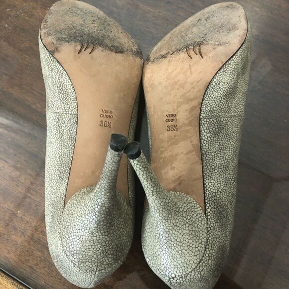 Jean-Michel Cazabat leather taupe open toe snake skin heels, size 38.5, US 8 - Picture 5 of 11